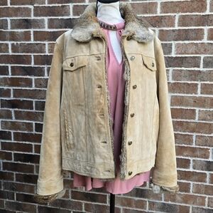 Wilsons Leather Tan Suede Women's Jacket with Rabbit Fur Collar
